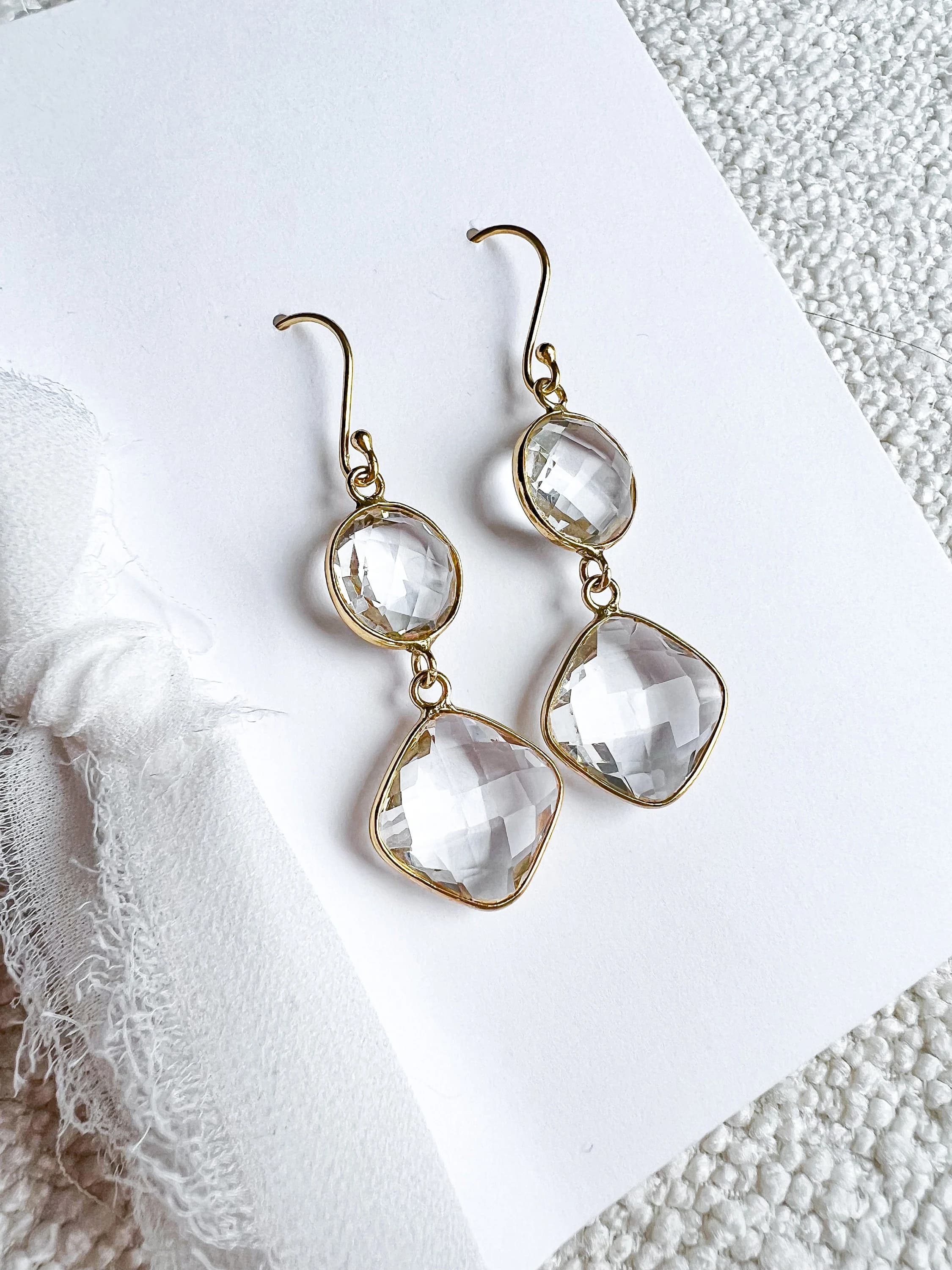 Clear Crystal Earrings, Clear Quartz Earrings Dangle, Crystal Ball Earrings, Faceted Crystal Jewelry Gold, Transparent Wedding Earrings - image 5