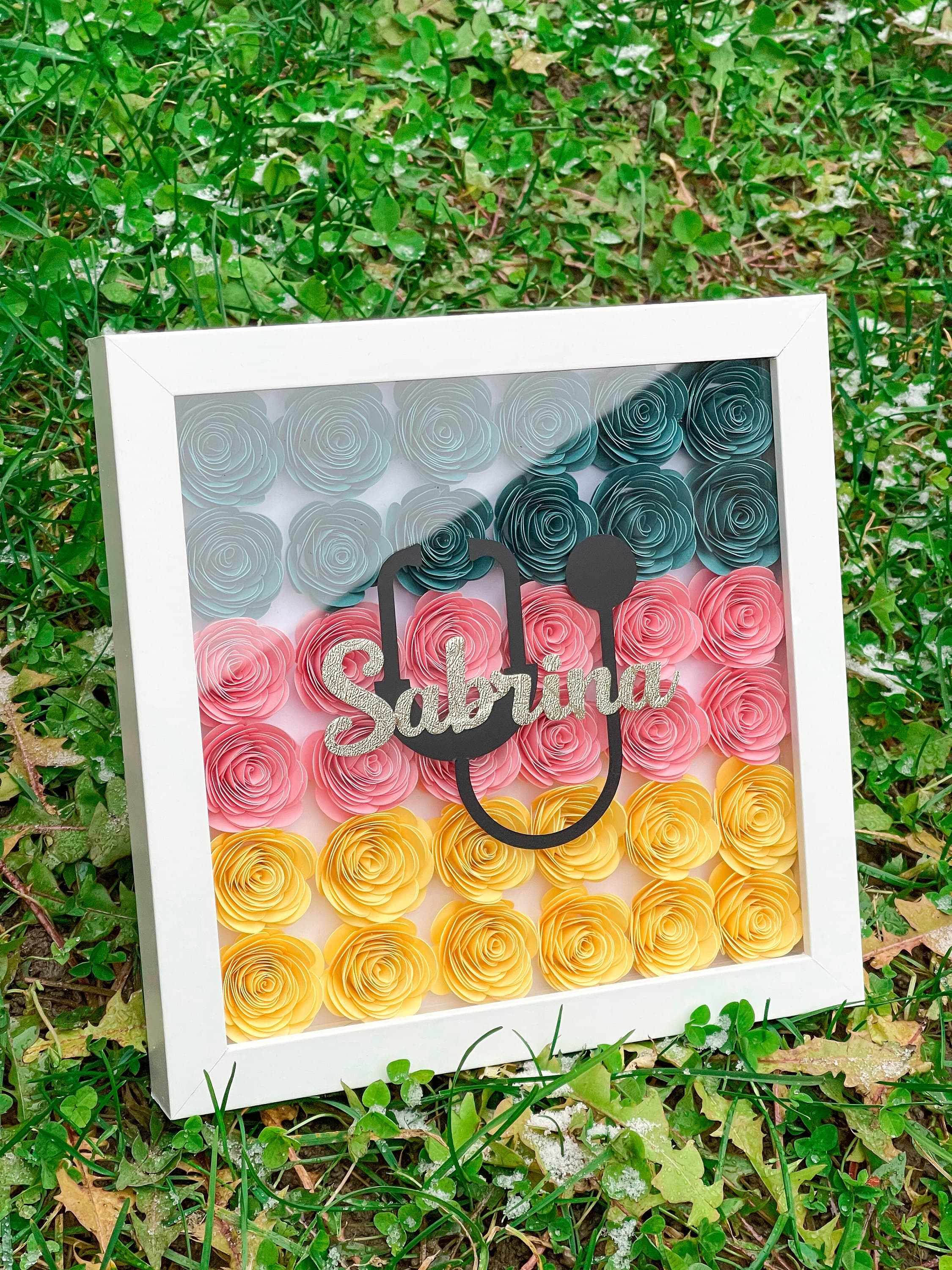 9x9 Custom Framed Paper Flower Shadow Box for a Doctor, Customized Gift for a Doctor, Personalized Gifts For Mom - image 3