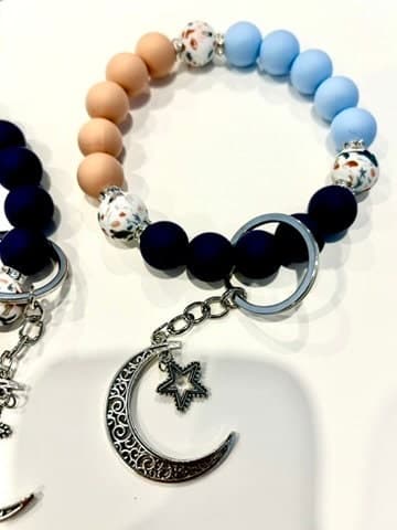 Silicone Beaded Keychain Wristlet Wallet, Silicone Bangle Key Ring, Eid Gift Ramadan Gift, Eid Moon, Large Silicone Beads Handsfree - image 3