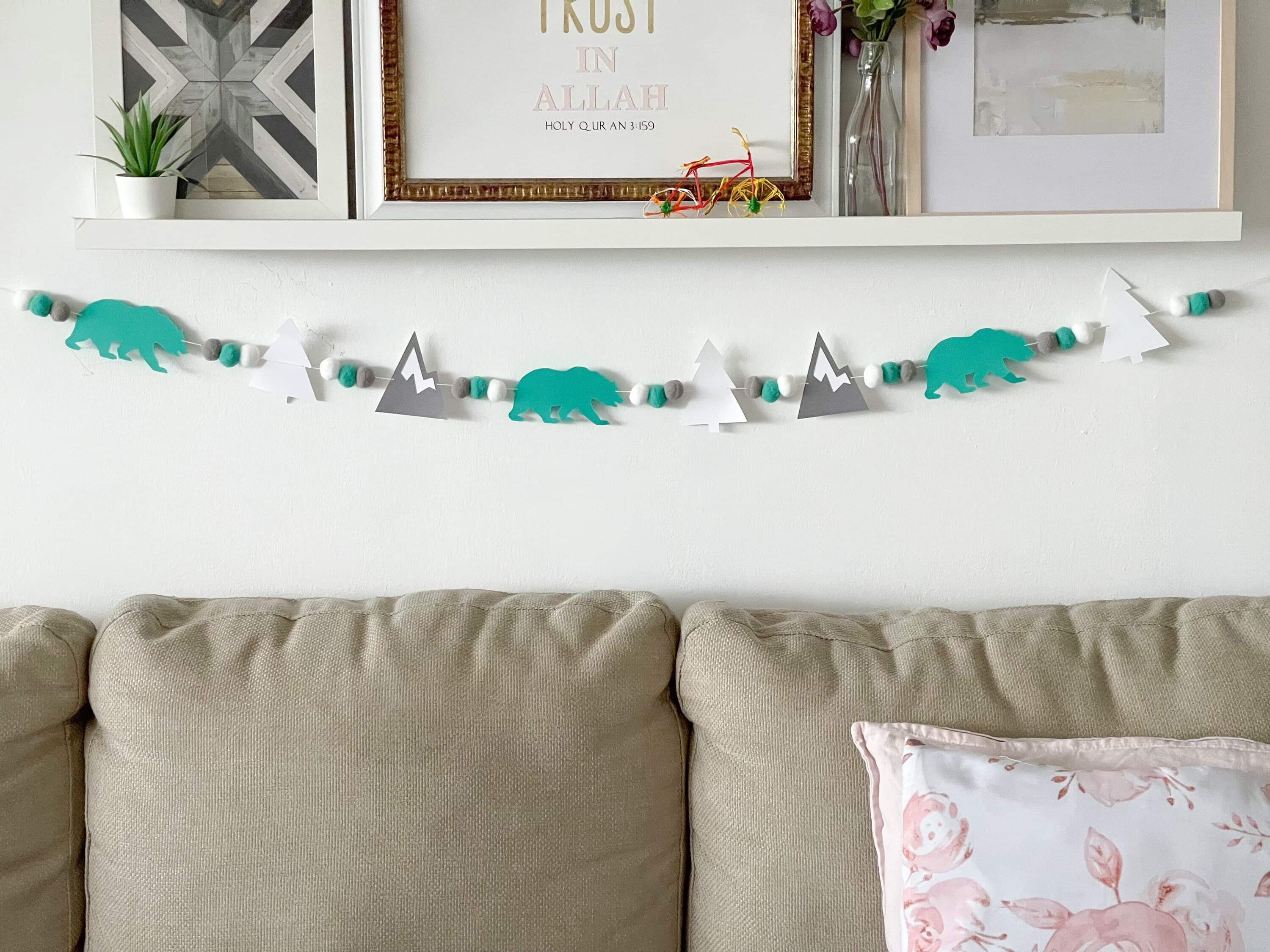 Handmade Adventure Awaits Garland with Pom Poms For Baby Shower, Nursery Room Decor, Mountain Themed Decore, Let The Adventure Begin - image 4