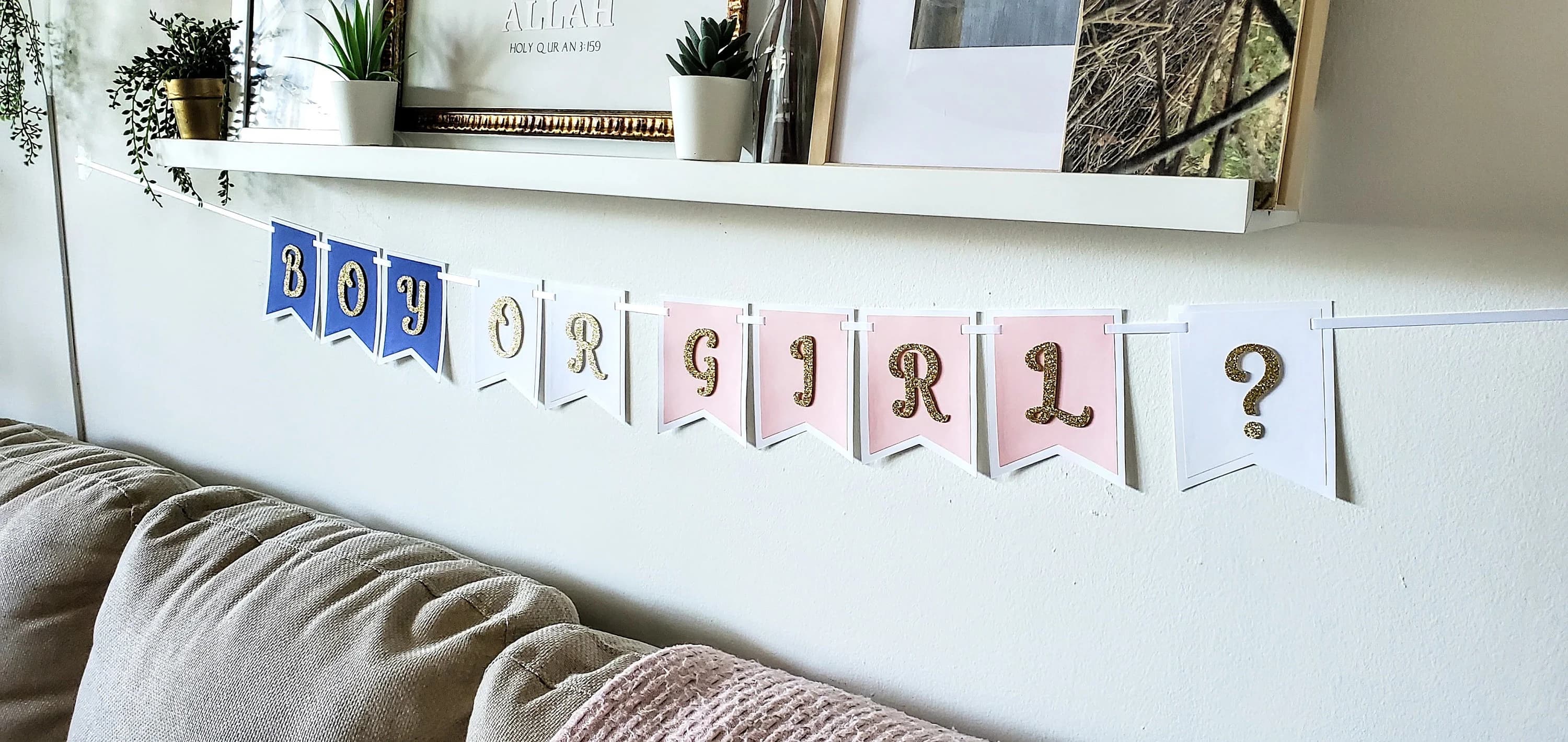 Boy Or Girl Banner, Gender Reveal Decorations, Garland for Baby Shower, Blue or Pink Neutral Garland for Gender Reveal Party