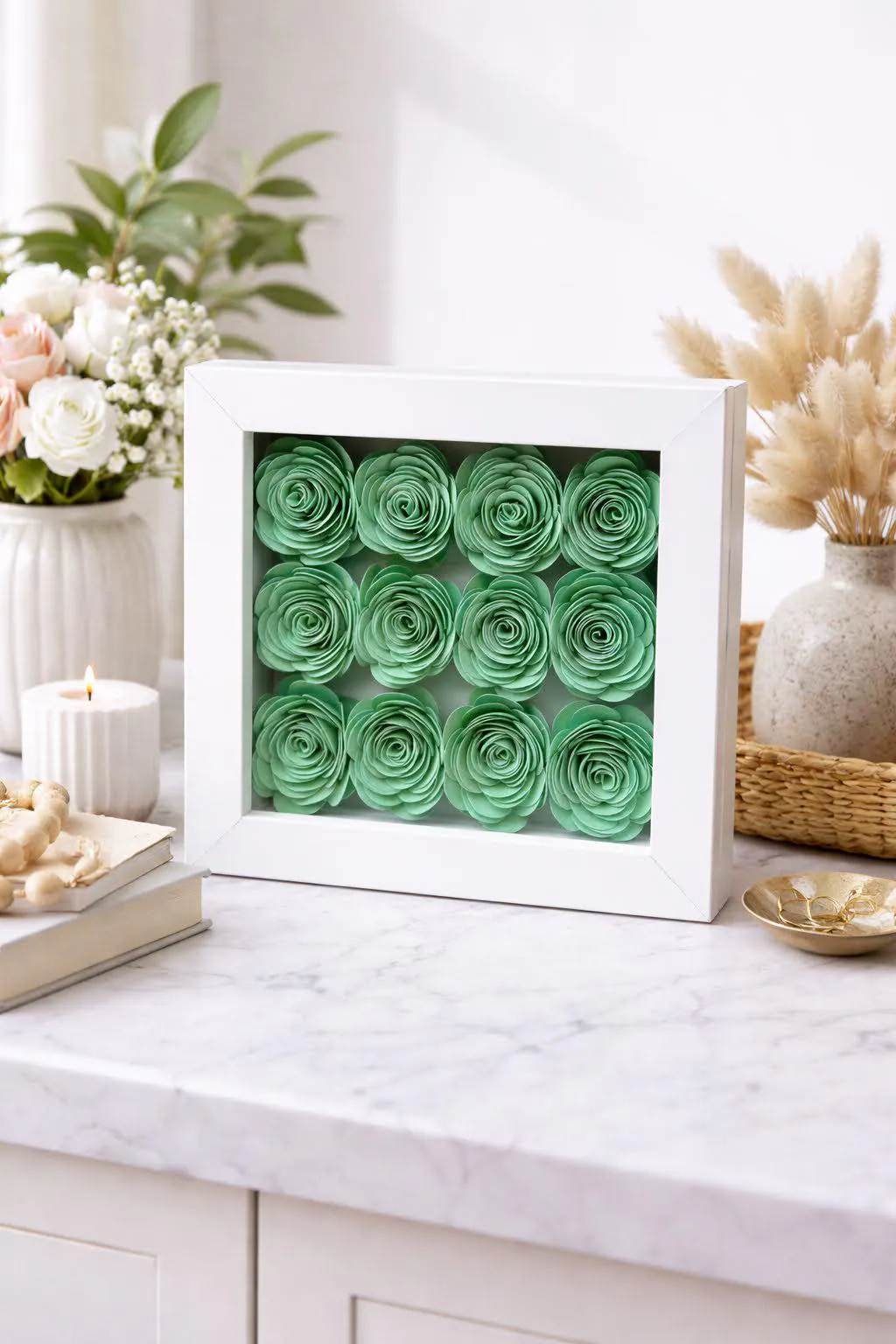Custom Hand-Rolled Paper Flower Shadow Box, Personalized Mom Gift, Mother's Day Keepsake Decor - image 3