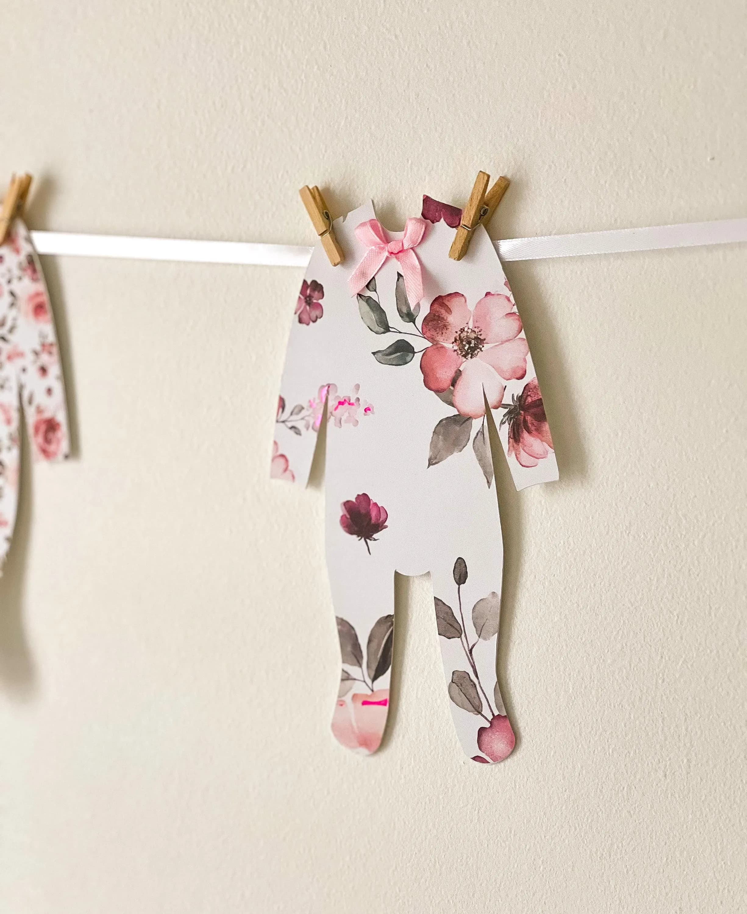 Baby Shower Banner, Elegant Pink Floral Pajamas Decorations with Bows Pajamas, Baby In Bloom Decorations, Wild Flower Baby Wall Decoration - image 5