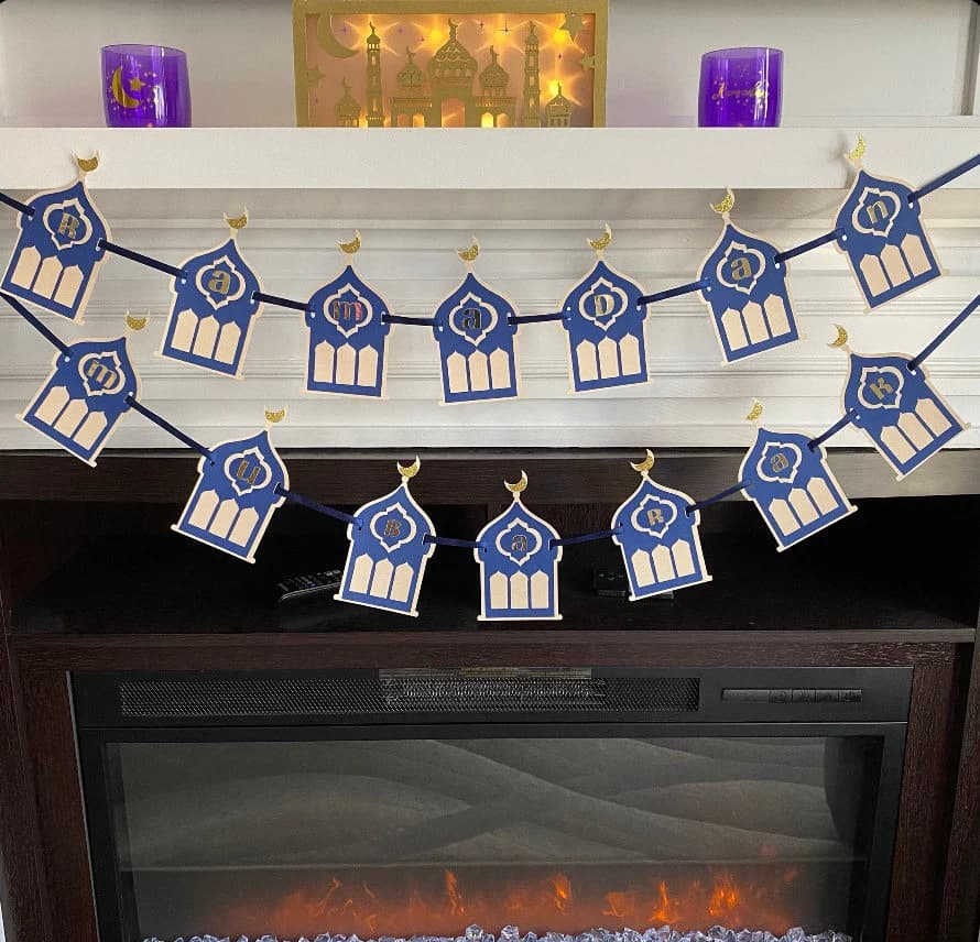 Mosque Ramadan Mubarak Garland Fireplace Mantel Decor, Muslim Eid Table Decoration