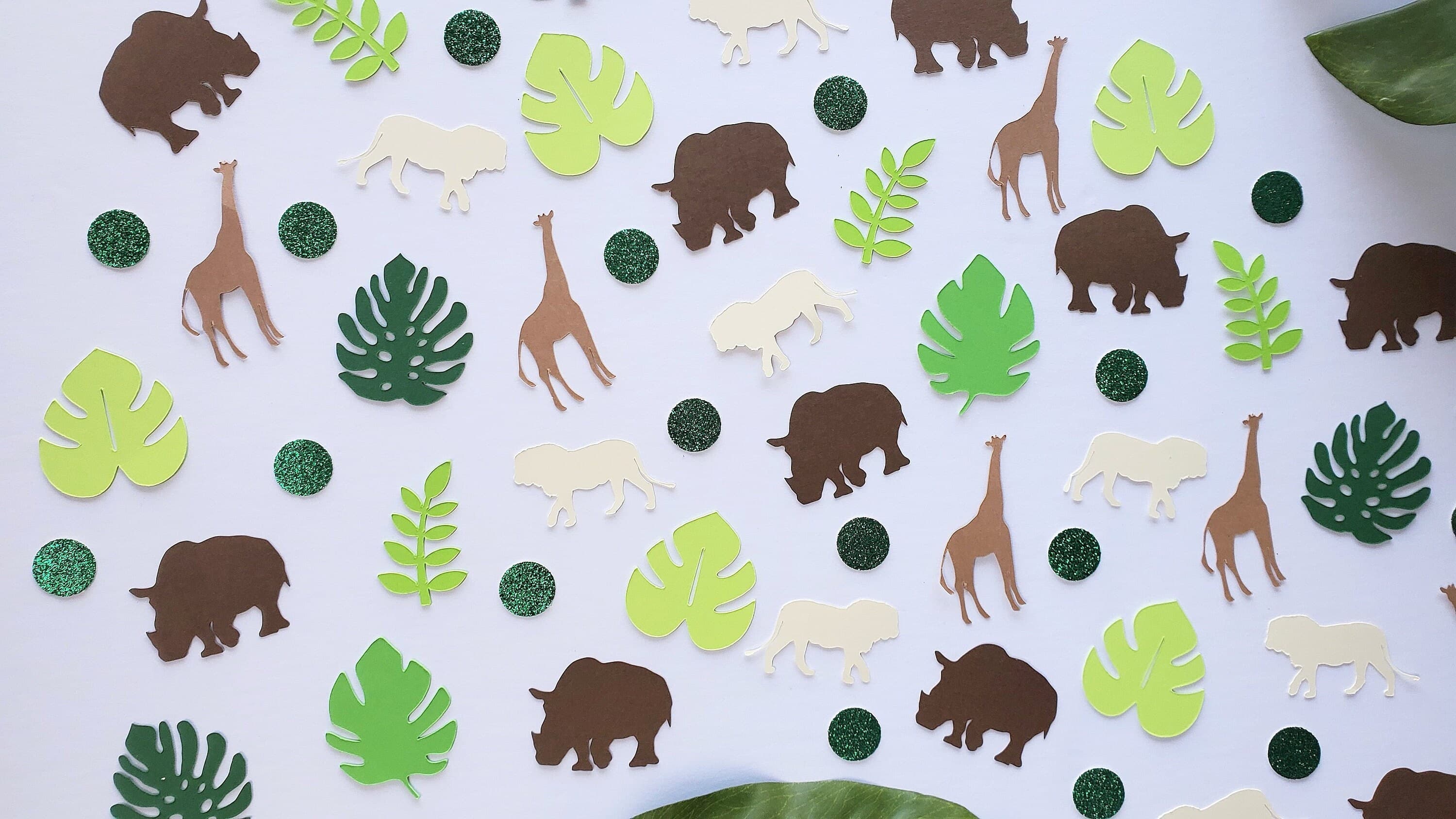 Safari Leaves Confetti, Jungle Confetti, Tropical Confetti, Safari Confetti Scatter Confetti, Safari Animals Confetti, Baby Shower Confetti