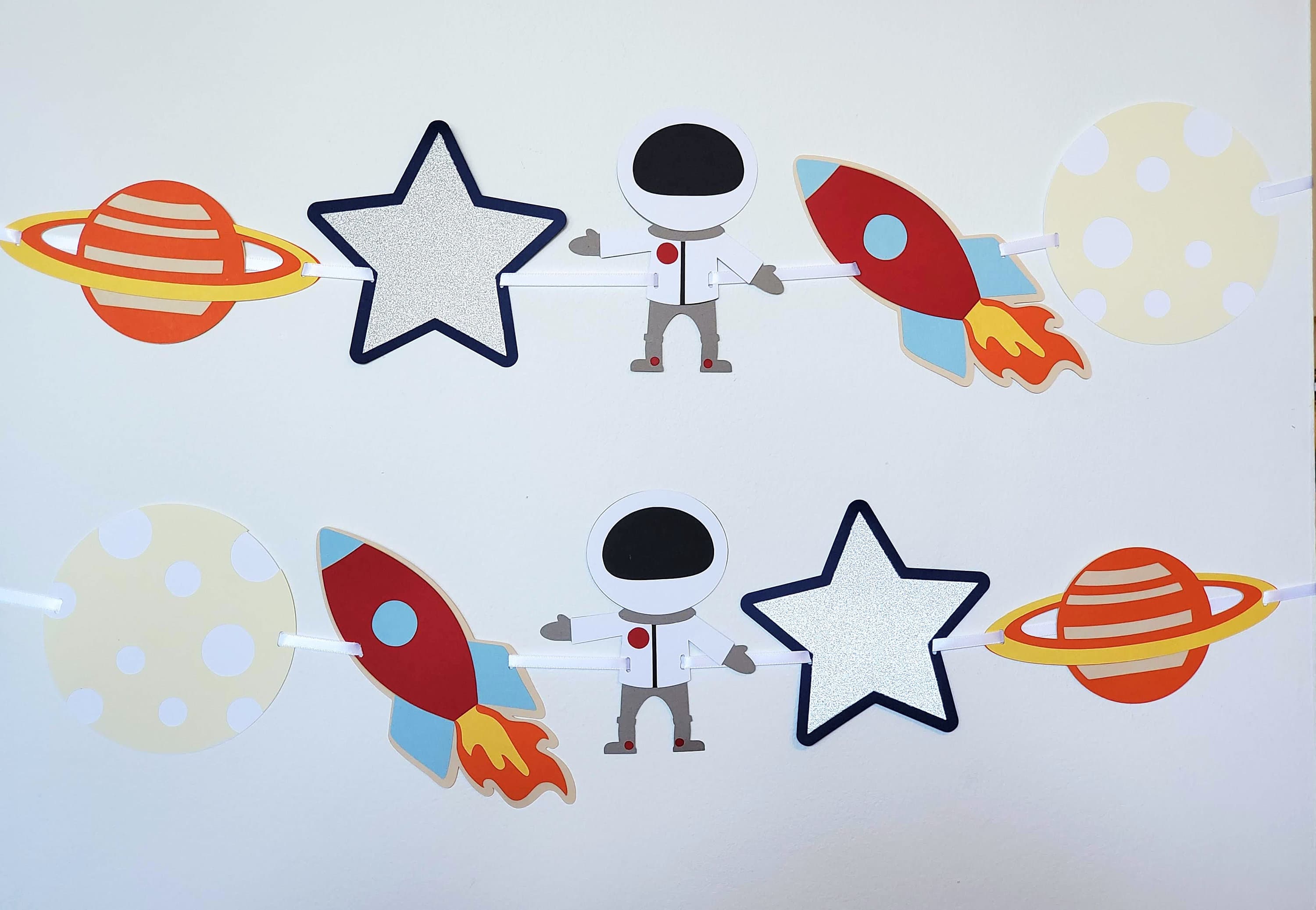 Space Banner for a Galaxy Themed Party,  Astronaut Banner, Planet Party Decorations, Two The Moon Garland - image 3