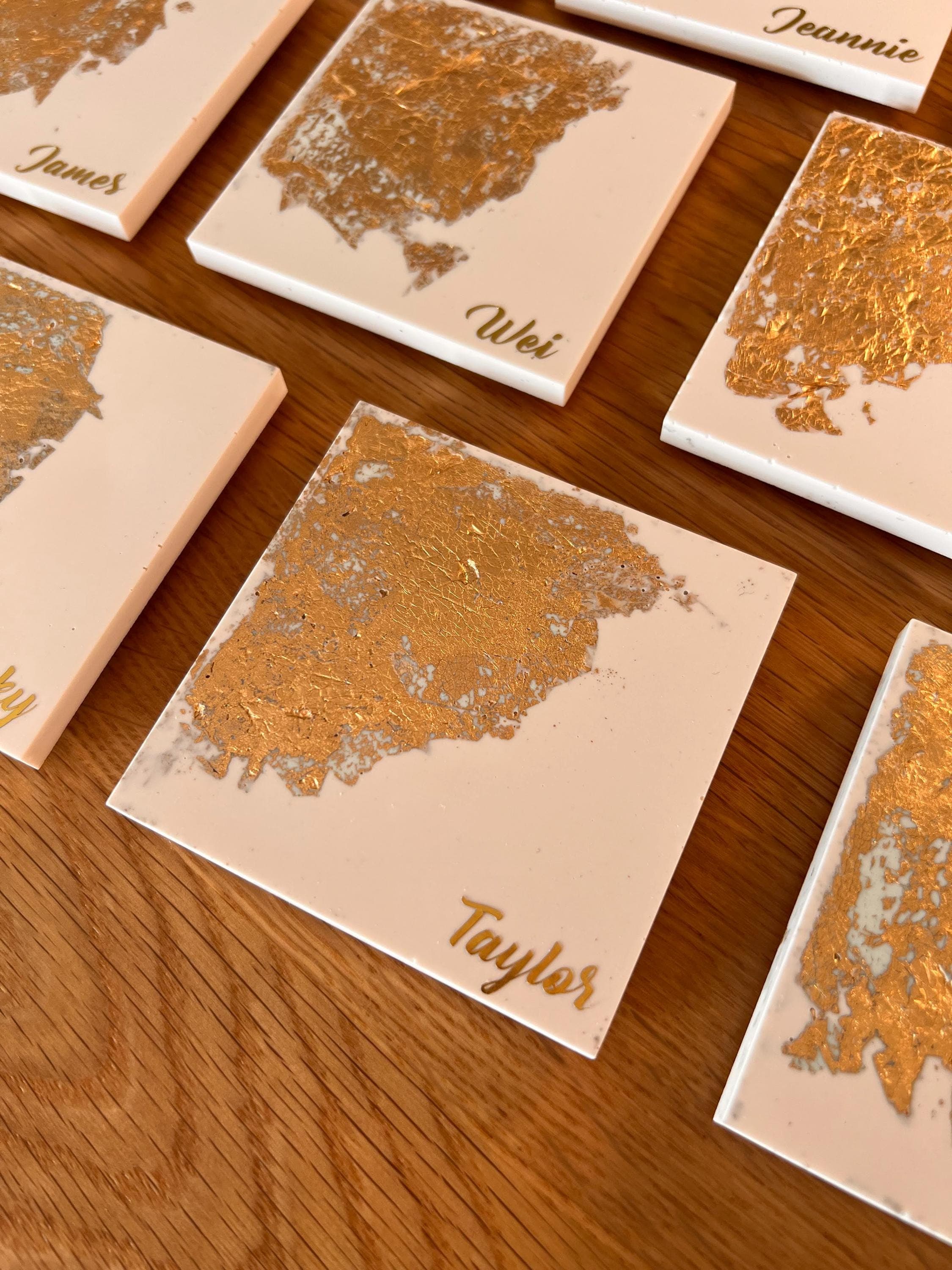 Wedding Gift, Personalized Coasters Set, Custom Jesmonite Gift, Anniversary Gift for Her, Unique Engagement Gift, Bridal Shower Gift - image 4