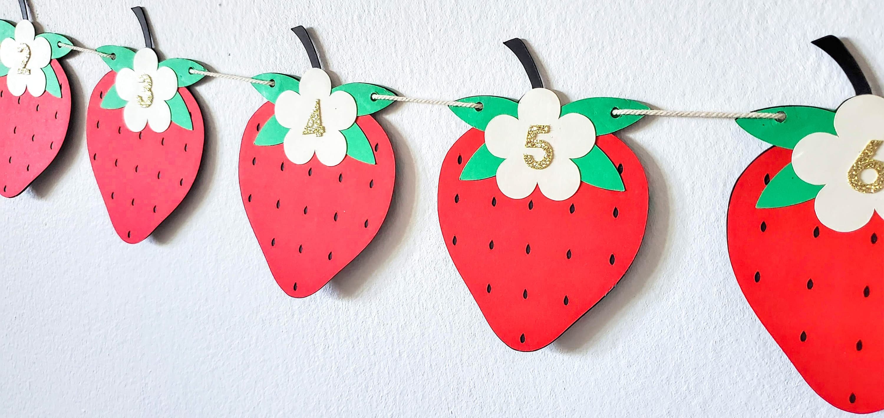 12 Months Strawberry Photo Banner, First Year Strawberry Themed Party Decor, Berry Sweet Milestone Banner, Strawberry Shortcake Smash Cake