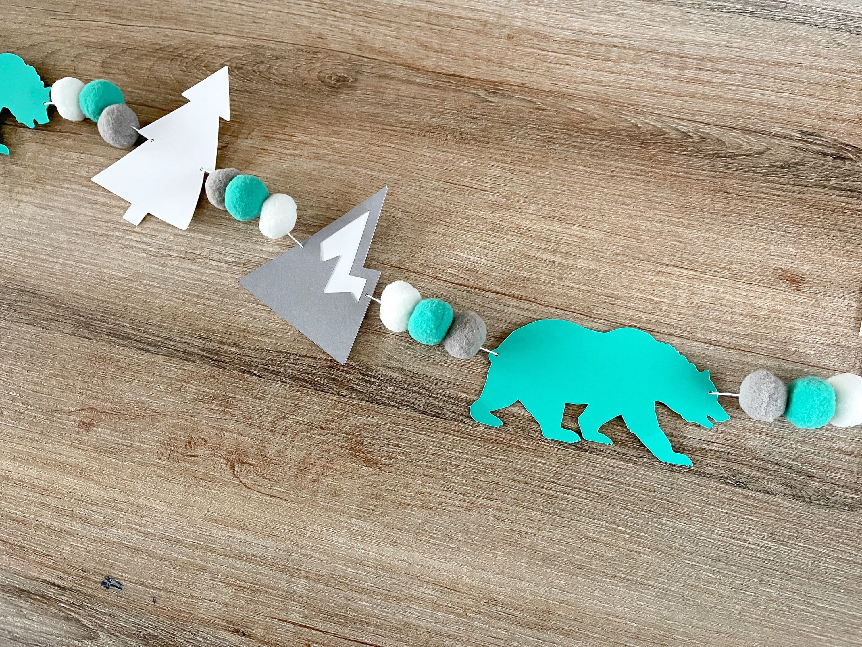 Handmade Adventure Awaits Garland with Pom Poms For Baby Shower, Nursery Room Decor, Mountain Themed Decore, Let The Adventure Begin - image 3