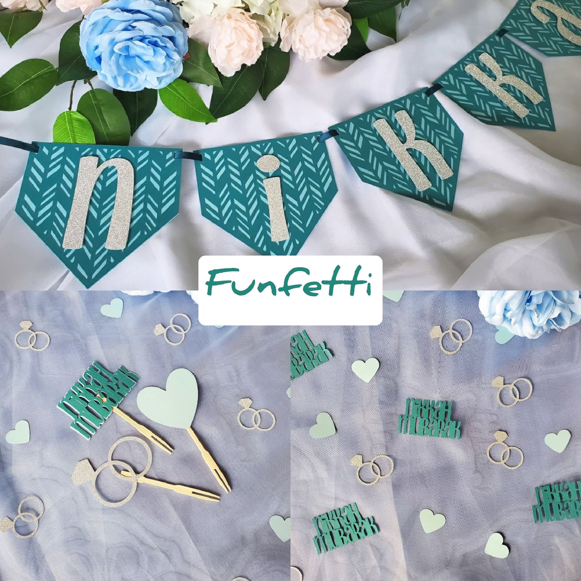 Nikkah Confetti, Handmade Silver Glitter Nikah Decorations, Nikkah Engagement Party Table Decoration, Muslim Islamic Wedding Reception - image 5