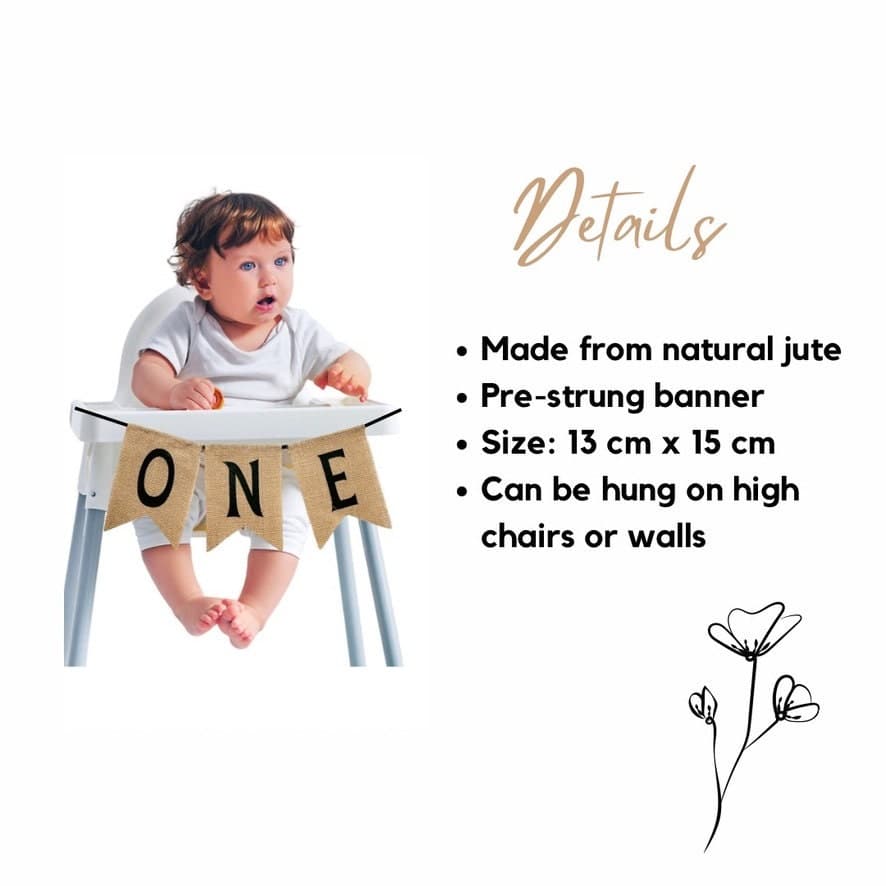 Burlap One High Chair Banner For Cake Smash Photoshoot, Rustic Boho High Chair Sign, Nursery Room Decoration - image 5