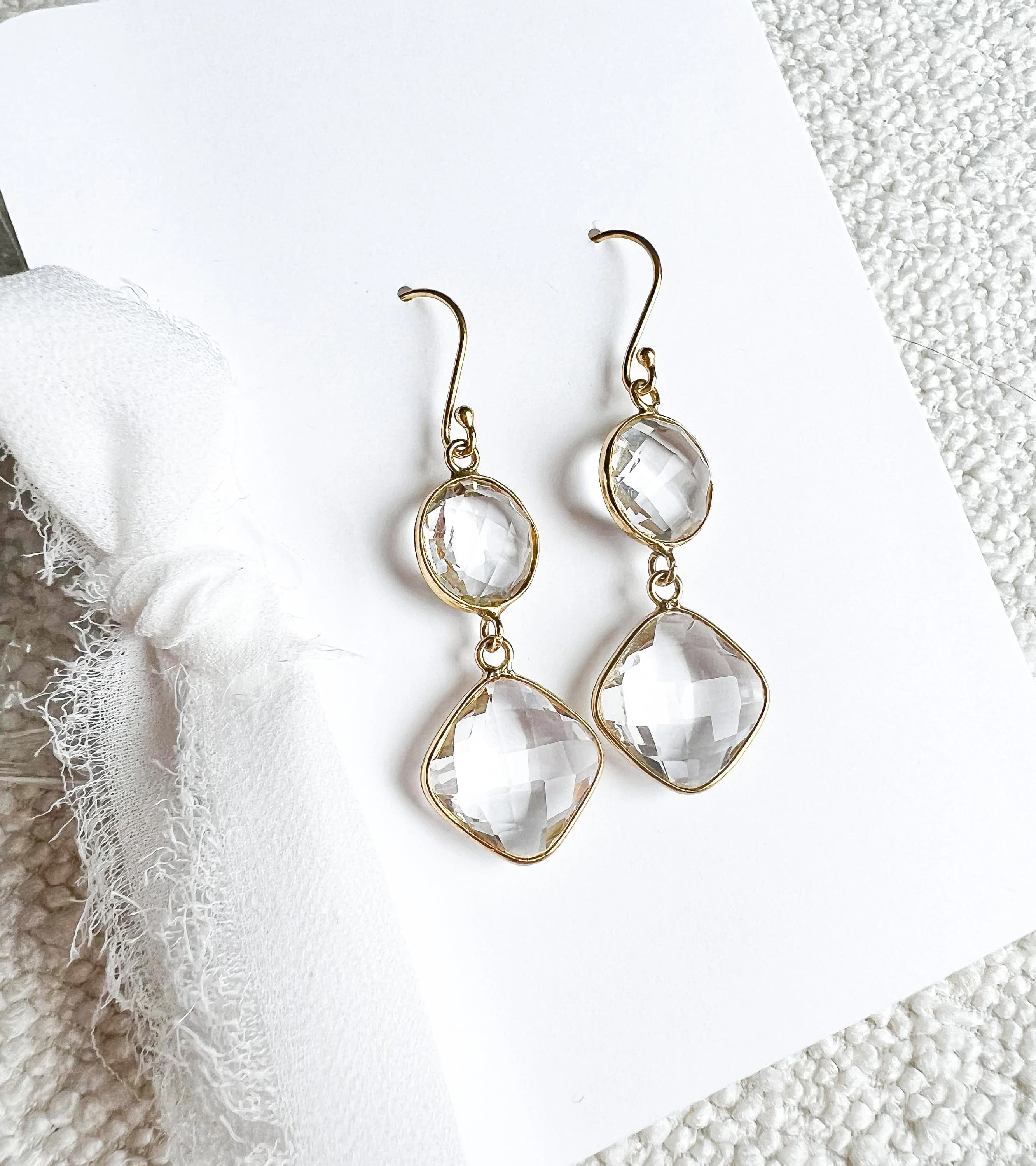 Clear Crystal Earrings, Clear Quartz Earrings Dangle, Crystal Ball Earrings, Faceted Crystal Jewelry Gold, Transparent Wedding Earrings - image 4
