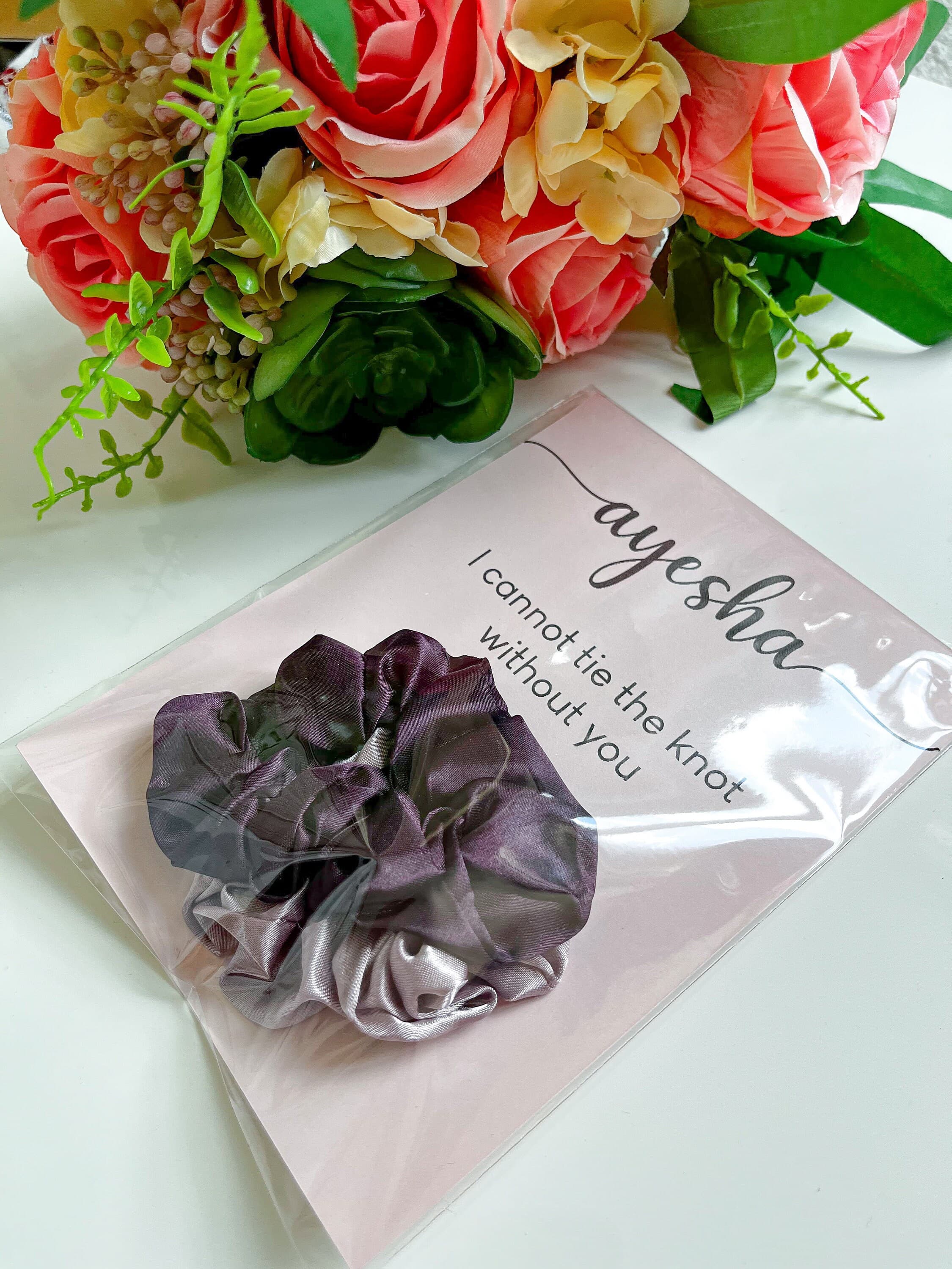 Personalized Bridesmaids Scrunchie, Satin Silk Soft Hair Scrunchies, Perfect Bridesmaid Proposal Gift - image 5