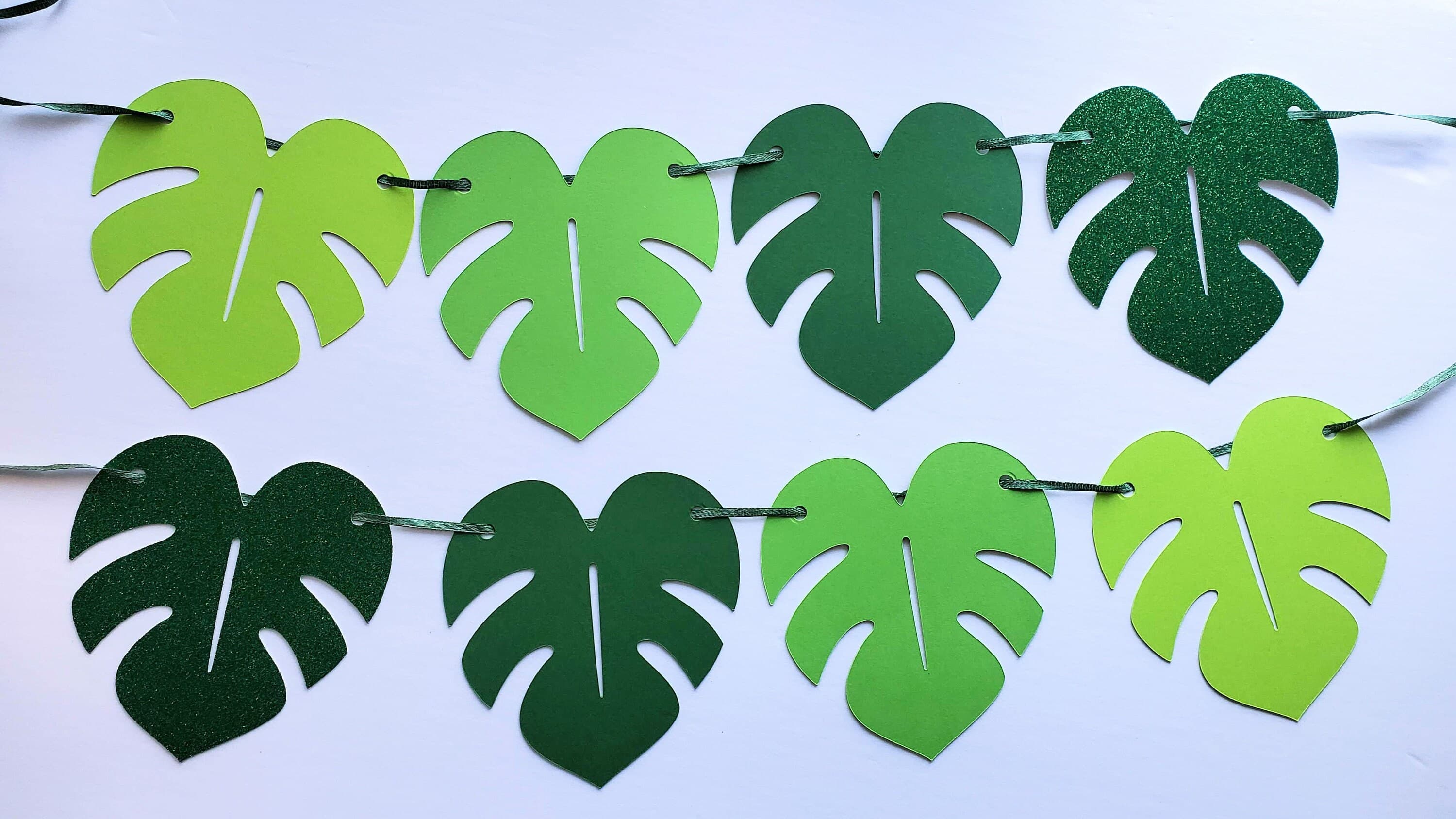 Safari Nursery Decor Leaves Banner For Jungle Party, Green Leaf Vines, Monstera Leaves Garland, Plant Theme Decoration Green Ombre - image 5