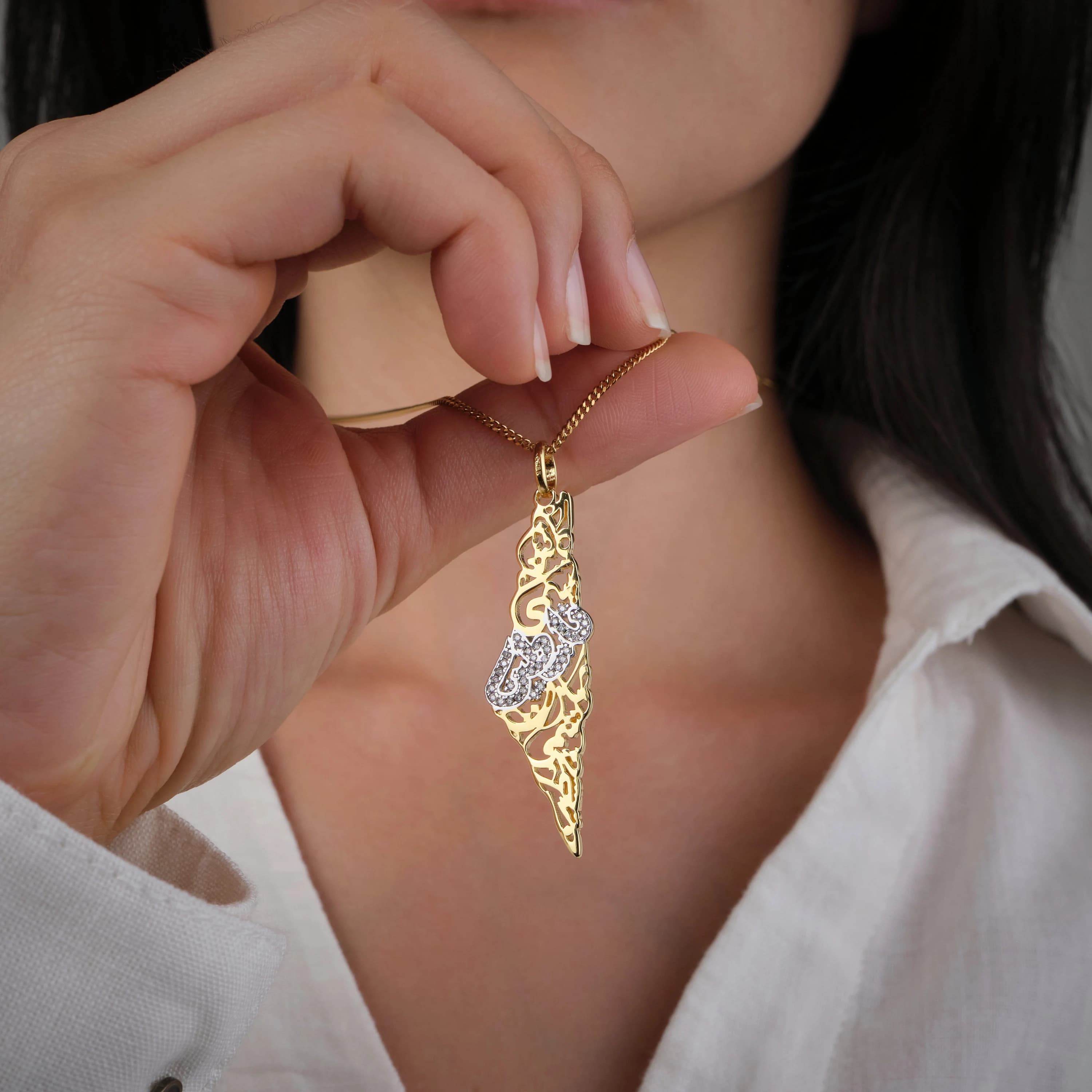 Palestine Map Necklace with Arabic Calligraphy Diamonds (18K GOLD / SILVER) - image 5