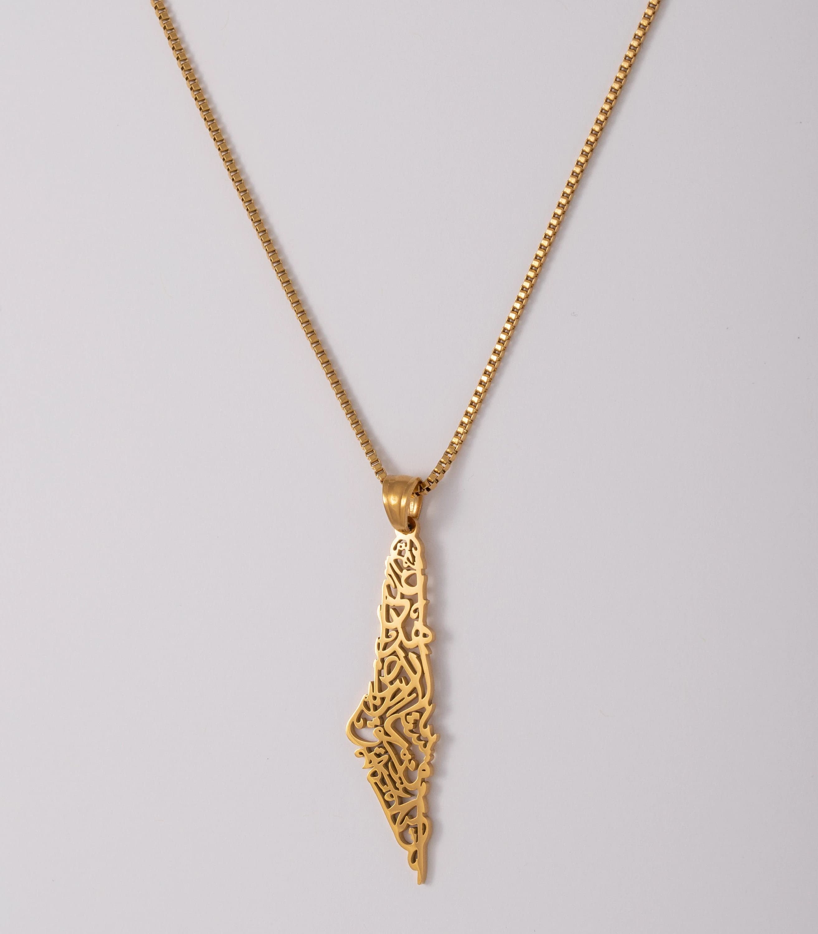 Palestine Map Necklace with Arabic Calligraphy (18K GOLD / SILVER)