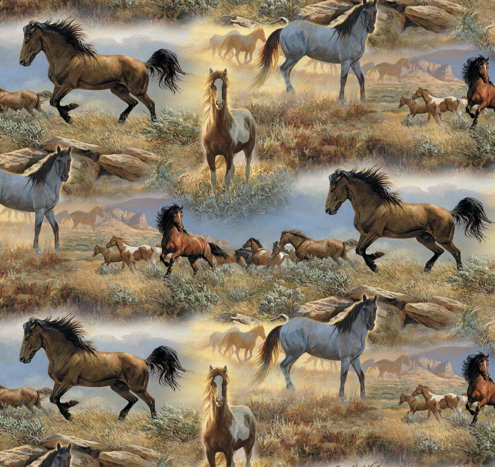 Horse Cotton Fabric by the Yard - Potpourri of Novelty Horse in the Prairie Multi - David's Textiles WW 3060 6C 1
