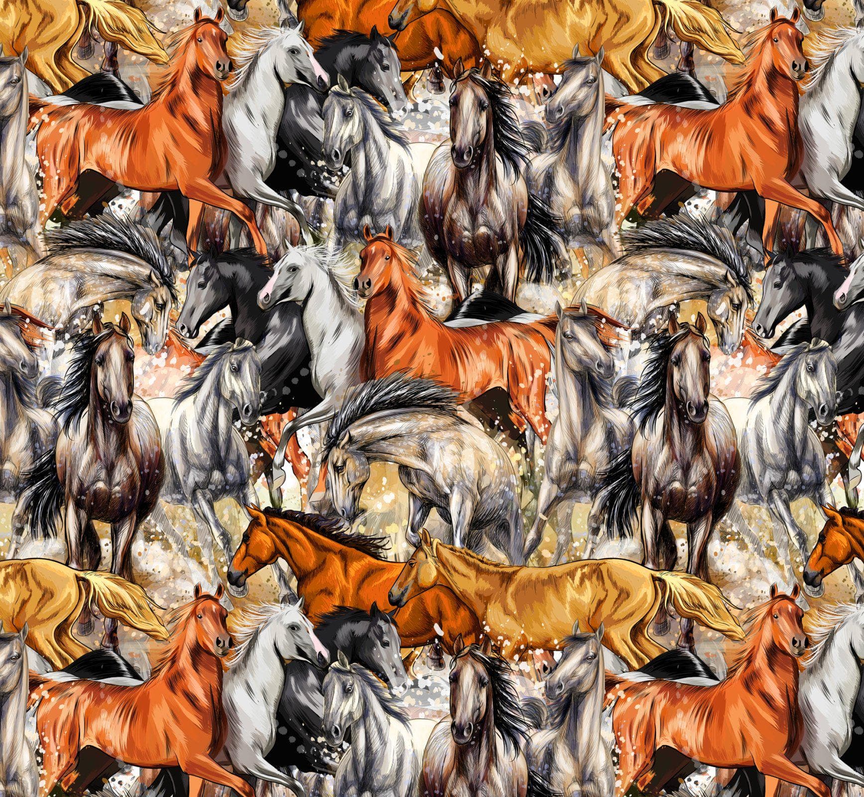 Horse Cotton Fabric by the Yard - Potpourri of Novelty Galloping Horse - David's Textiles DX 4179 4C 1