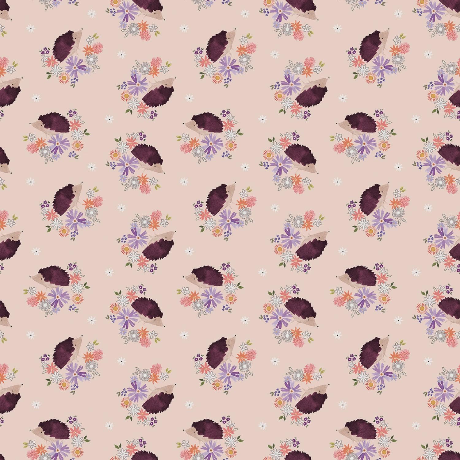 Woodland Cotton Fabric by the Yard - Floral Forest Hedgehogs Bellini - Faye Nye for Dear Stella DFN3436-BELLINI