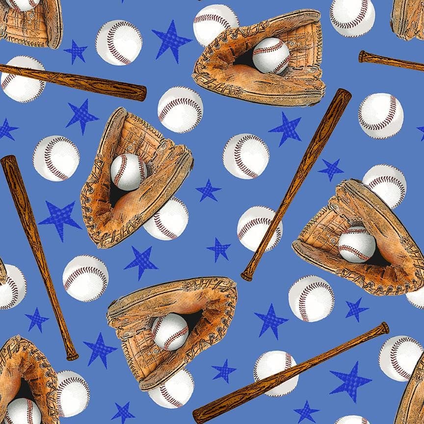 Baseball Cotton Fabric by the Yard - Allstars Sports Baseball Blue - Paintbrush Studio 112-31061