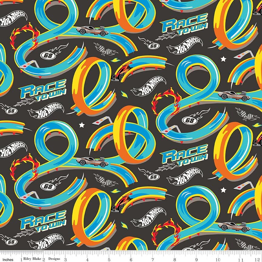 Hot Wheels Cotton Fabric by the Yard - Hot Wheels Made to Race Track Charcoal - Riley Blake C15302-CHARCOAL - image 3