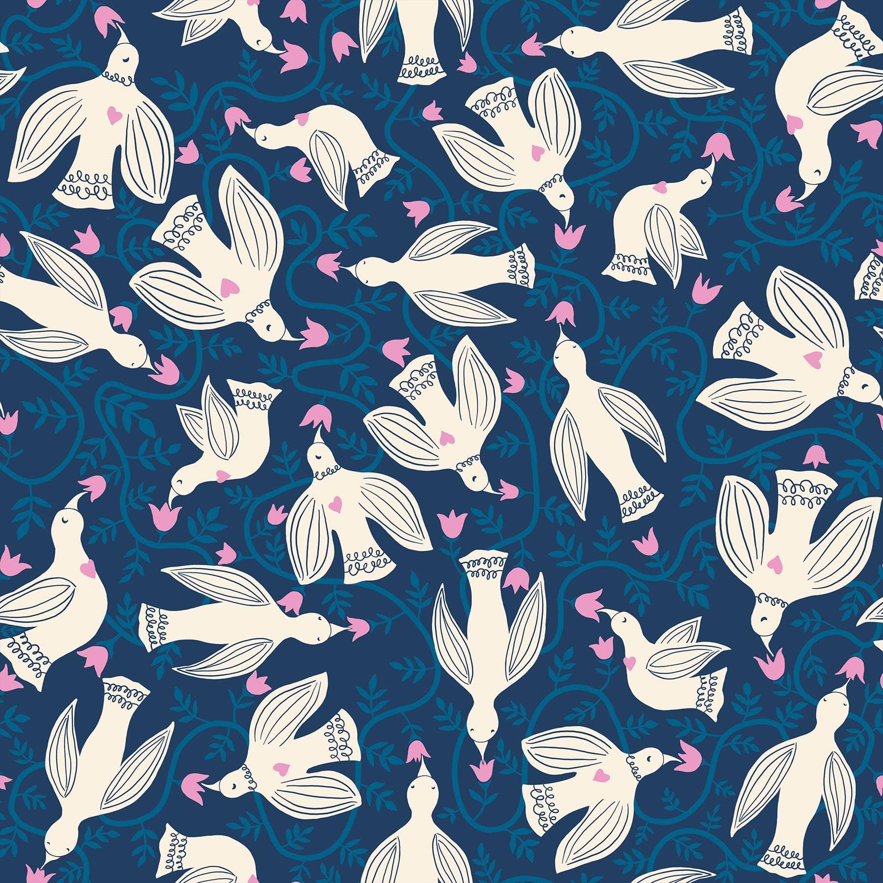 Modern Bird Cotton Fabric by the Yard - Endpaper Hummingbirds Bluebell - Jen Hewett for Ruby Star Society RS6040-15