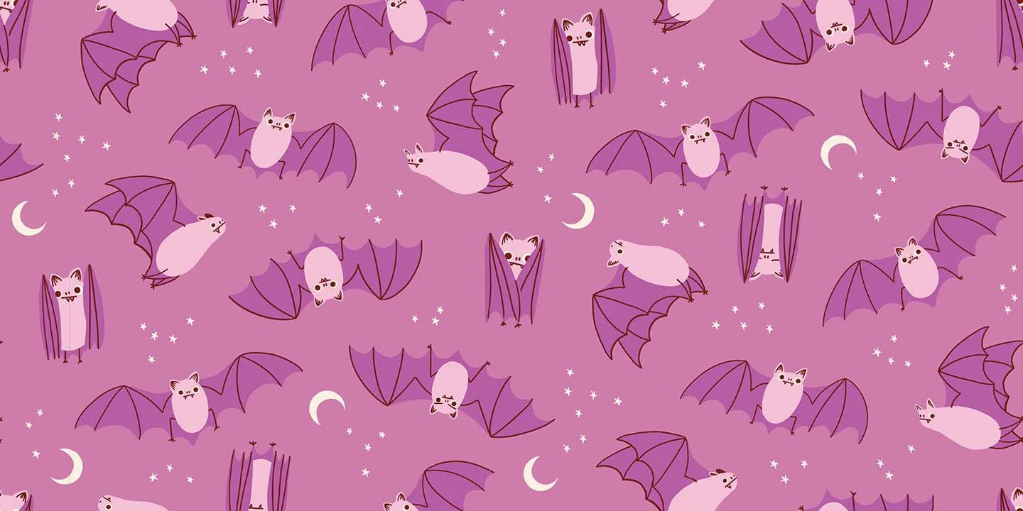 Modern Halloween Cotton Fabric by the Yard - Freaky Familiars Fat Bats Heliotrope - Ruby Star Society RS5194-13