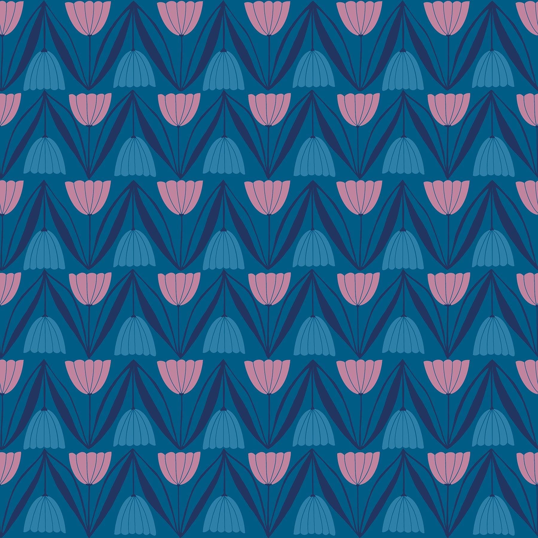 Modern Floral Cotton Fabric by the Yard - Endpaper Tulips Blue Raspberry - Jen Hewett for Ruby Star Society RS6043-16