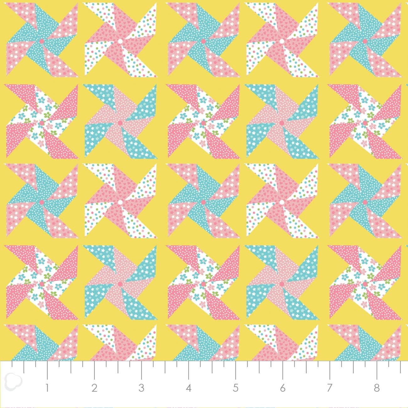 Pinwheel Cotton Fabric by the Yard - Pucker Up Floral Pinwheels Yellow - Puck Selders for Camelot 89220104-1 - image 3