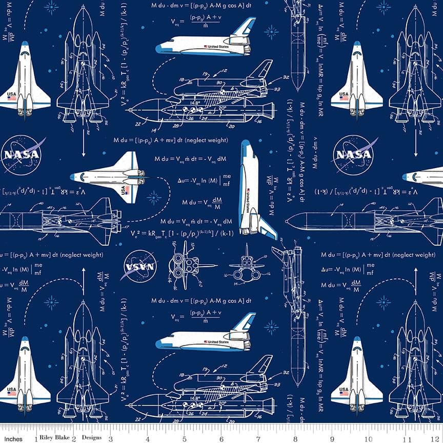 NASA Cotton Fabric by the Yard - Outer Space by NASA Rocket Math Navy - Riley Blake C15482-NAVY - image 3