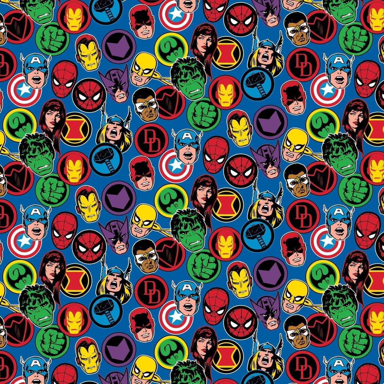 Marvel Superheroes Fabric by the Yard - Marvel IV Hero Stickers Blue - Camelot 13020876-3