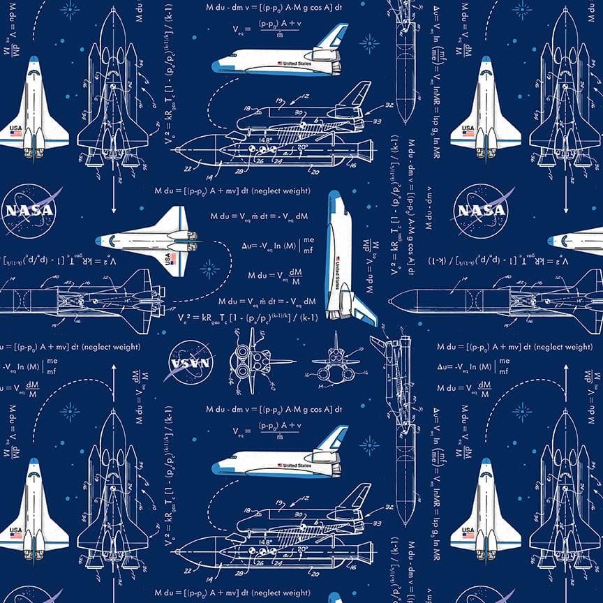NASA Cotton Fabric by the Yard - Outer Space by NASA Rocket Math Navy - Riley Blake C15482-NAVY