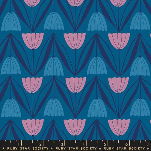 Modern Floral Cotton Fabric by the Yard - Endpaper Tulips Blue Raspberry - Jen Hewett for Ruby Star Society RS6043-16 - image 3