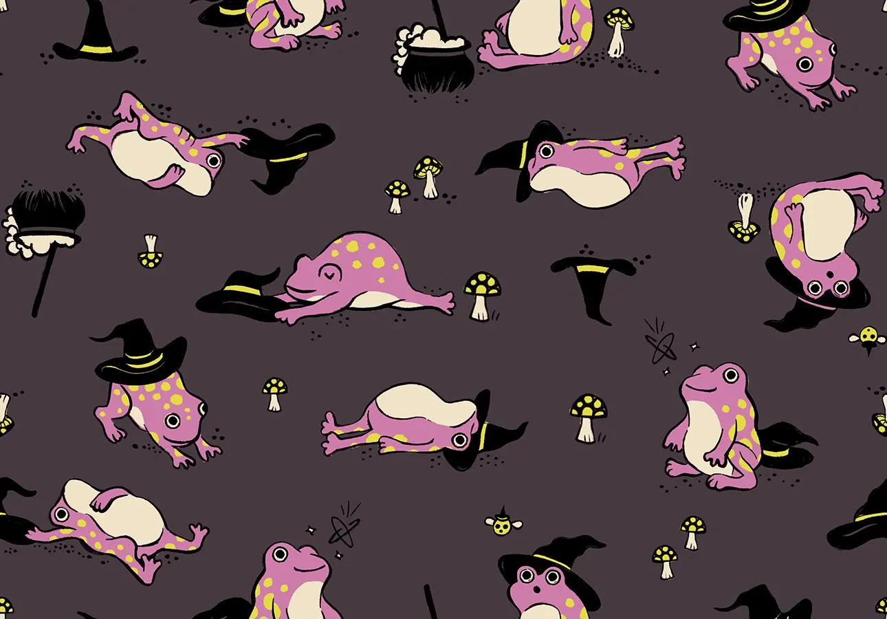 Modern Halloween Cotton Fabric by the Yard - Freaky Familiars Frogmilliars Eggplant - Ruby Star Society RS5192-15
