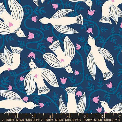 Modern Bird Cotton Fabric by the Yard - Endpaper Hummingbirds Bluebell - Jen Hewett for Ruby Star Society RS6040-15 - image 3