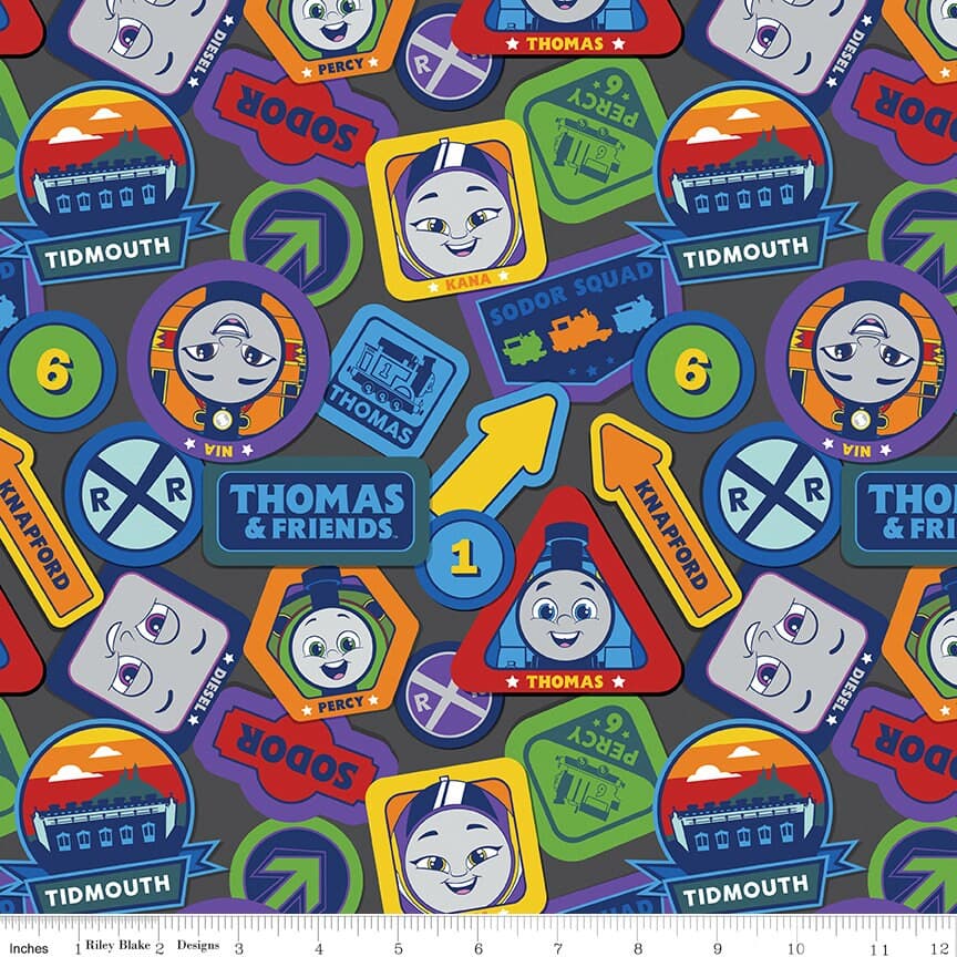 Thomas the Train Cotton Fabric by the Yard - Full Steam Ahead with Thomas and Friends Main Charcoal - Riley Blake C12510-CHARCOAL - image 3