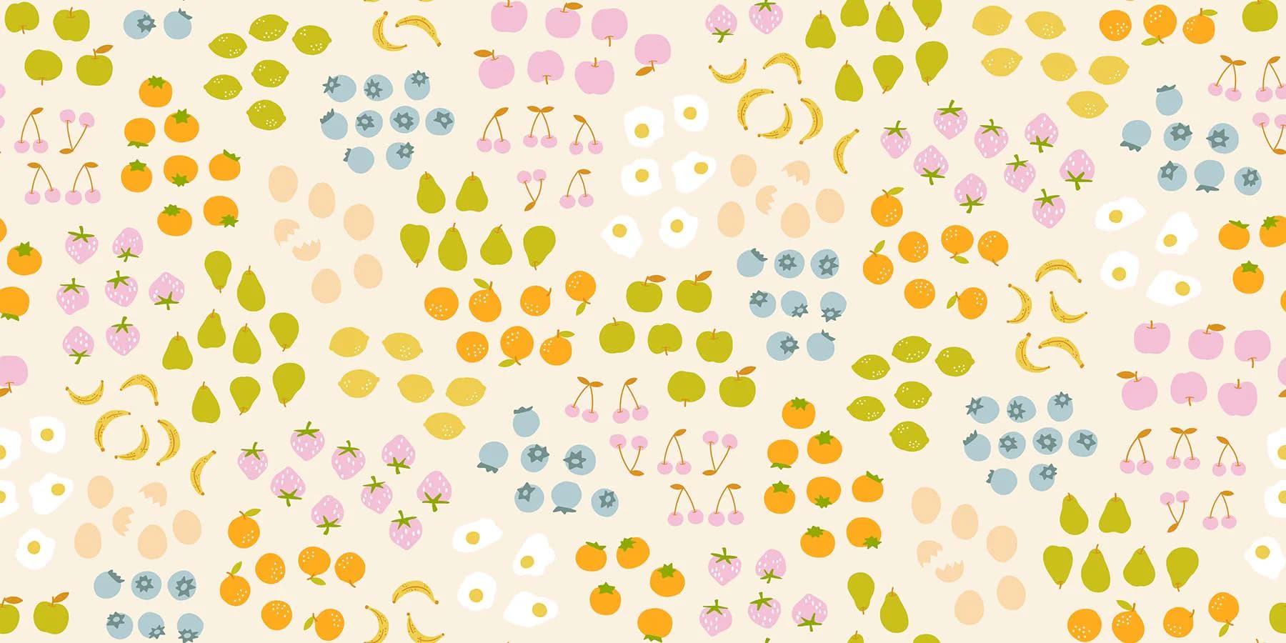 Modern Food Cotton Fabric by the Yard - Egg and Friends Froot Natural - Kimberly Kight for Ruby Star Society RS3093-11