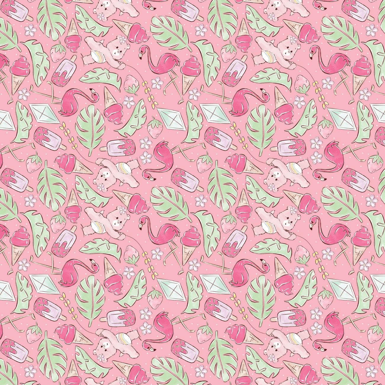 Care Bears Cotton Fabric by the Yard - Care Bears Baby I Love Summer Summer Daze Pink - Camelot 440011304-01