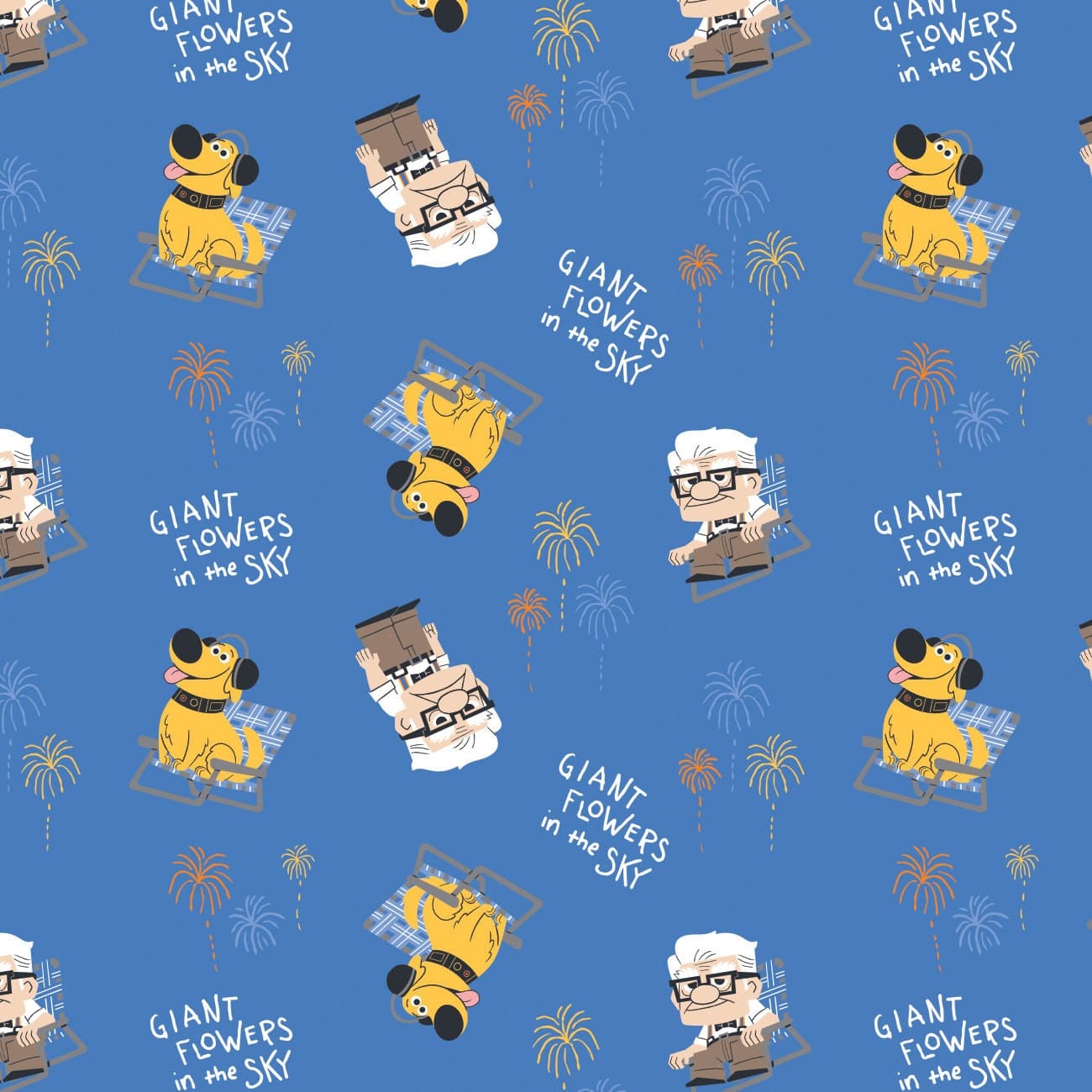 Up Dug Days Cotton Fabric by the Yard - Flowers in the Sky Blue - Camelot 85490104-1