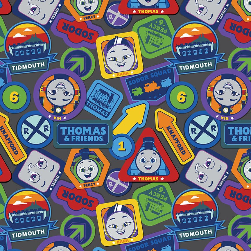 Thomas the Train Cotton Fabric by the Yard - Full Steam Ahead with Thomas and Friends Main Charcoal - Riley Blake C12510-CHARCOAL