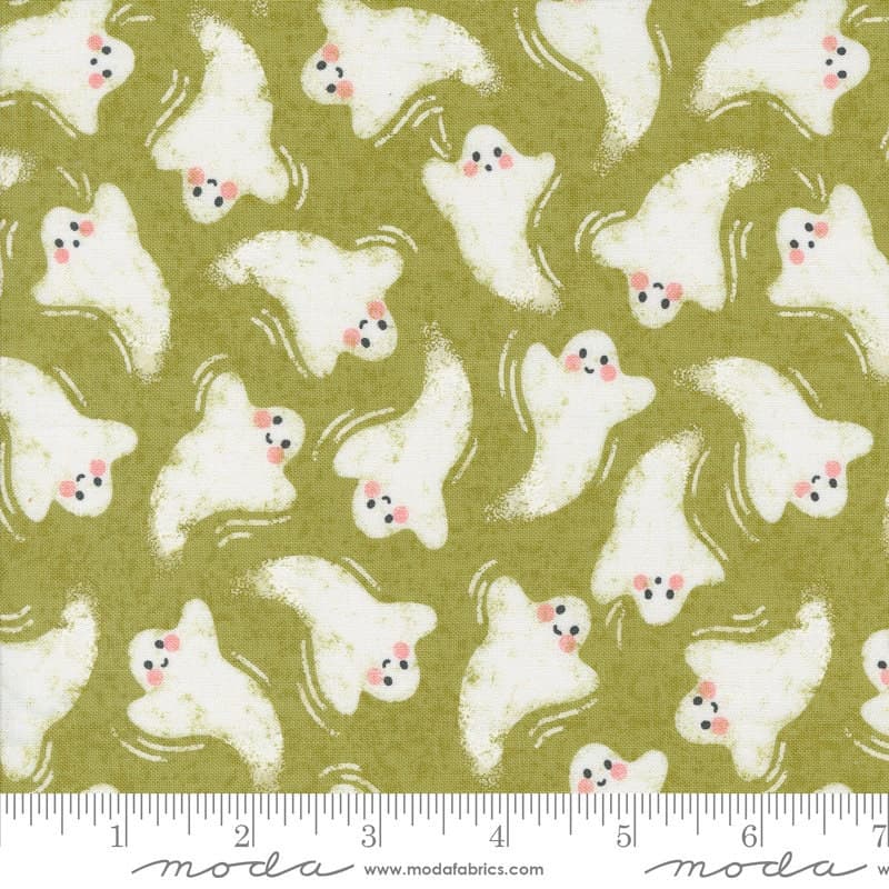 Halloween Cotton Fabric by the Yard - Hey Boo Friendly Ghost Witchy Green - Lella Boutique for Moda Fabrics 5211-17 - image 3