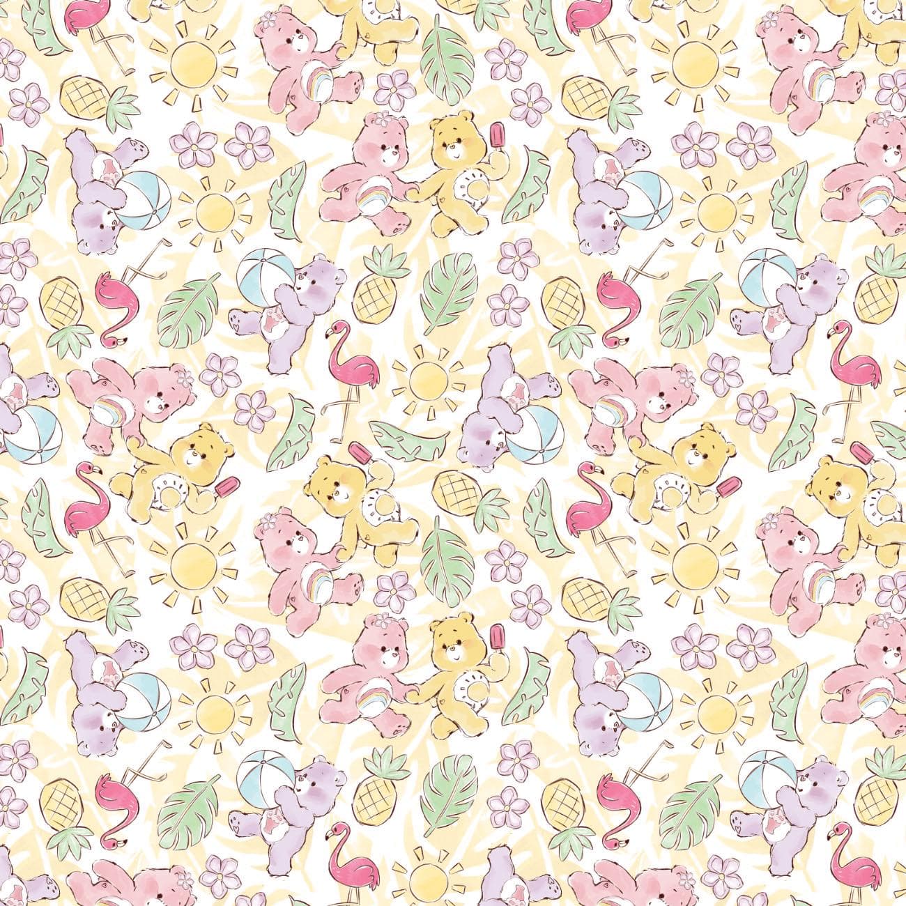 Care Bears Cotton Fabric by the Yard - Care Bears Baby I Love Summer Sunshine Funshine White - Camelot 440011303-01