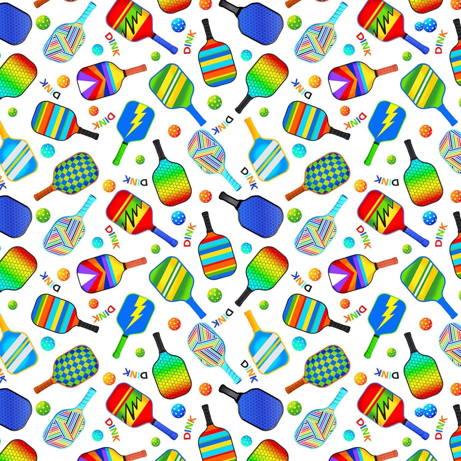 Pickleball Cotton Fabric by the Yard - Pickleball Paddle White - Timeless Treasures CD3016-WHITE