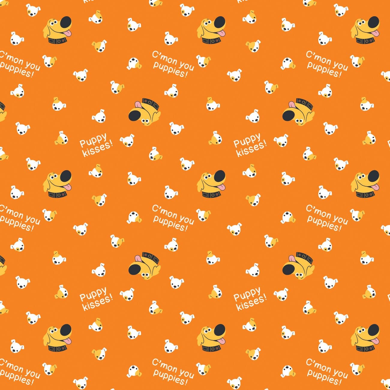 Up Dug Days Cotton Fabric by the Yard - Puppy Kisses Orange - Camelot 85490108-1
