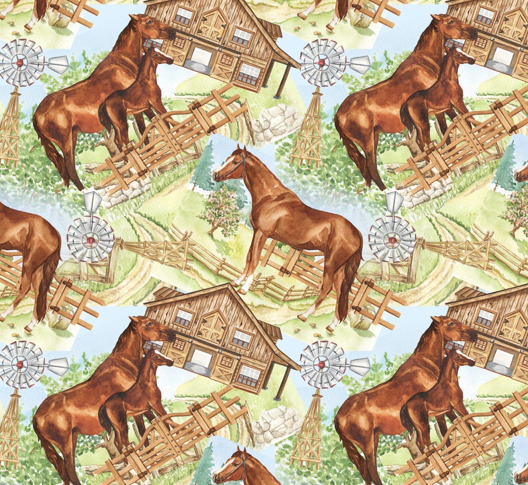 Horse Cotton Fabric by the Yard - Potpourri of Novelty Farm Horse - David's Textiles DX DX 4070 4C 1