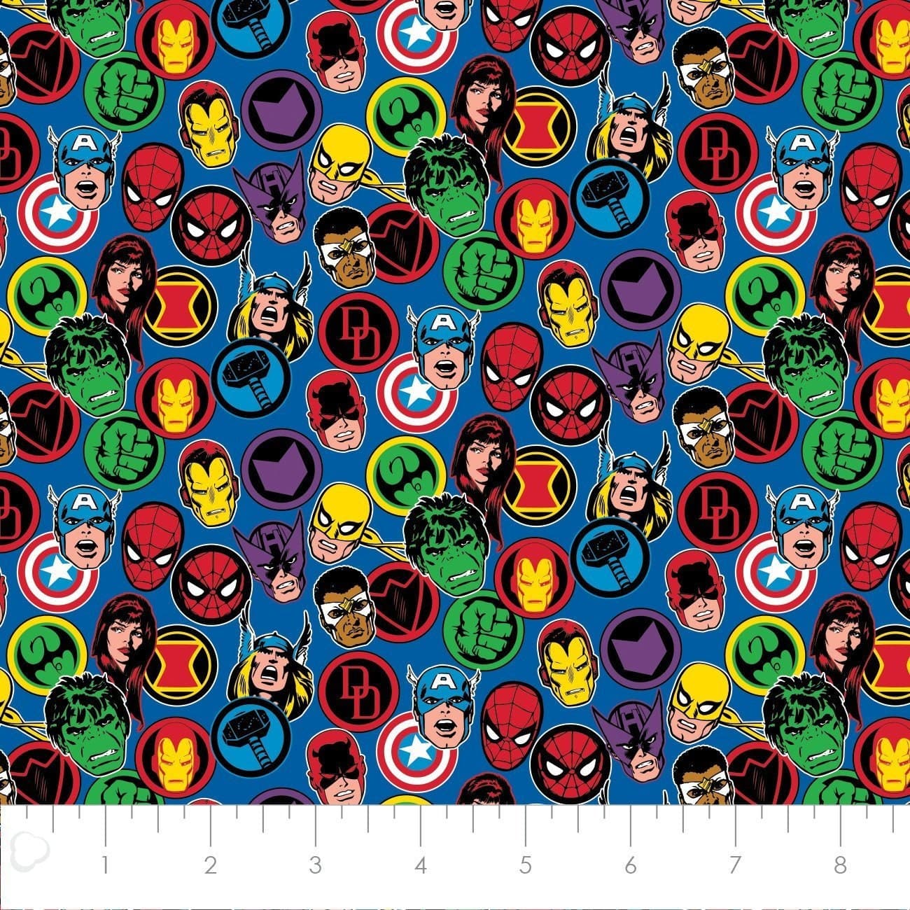 Marvel Superheroes Fabric by the Yard - Marvel IV Hero Stickers Blue - Camelot 13020876-3 - image 3