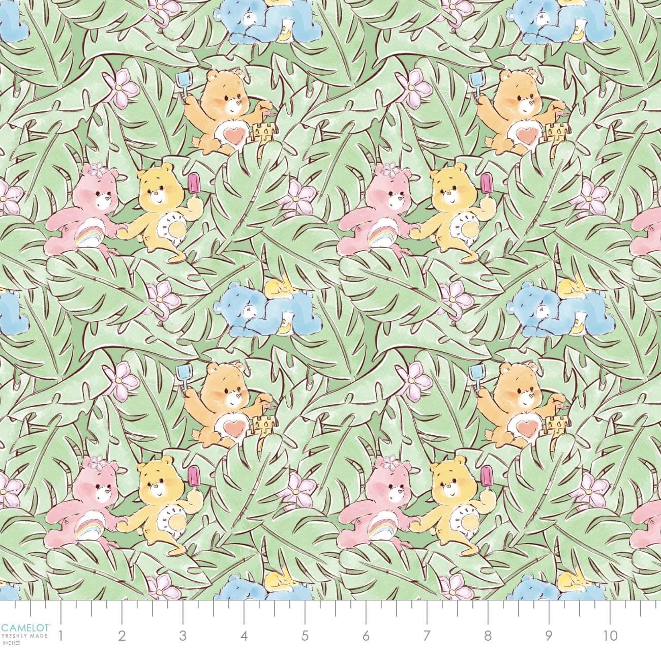 Care Bears Cotton Fabric by the Yard - Care Bears Baby I Love Summer Tropical Adventure Green - Camelot 440011301-01 - image 3