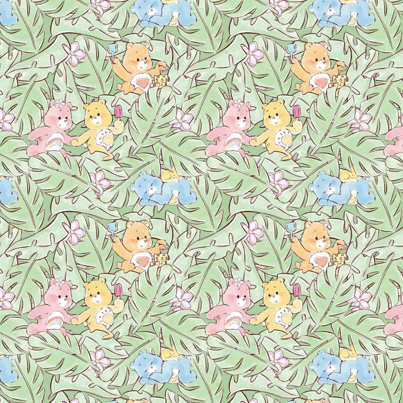 Care Bears Cotton Fabric by the Yard - Care Bears Baby I Love Summer Tropical Adventure Green - Camelot 440011301-01