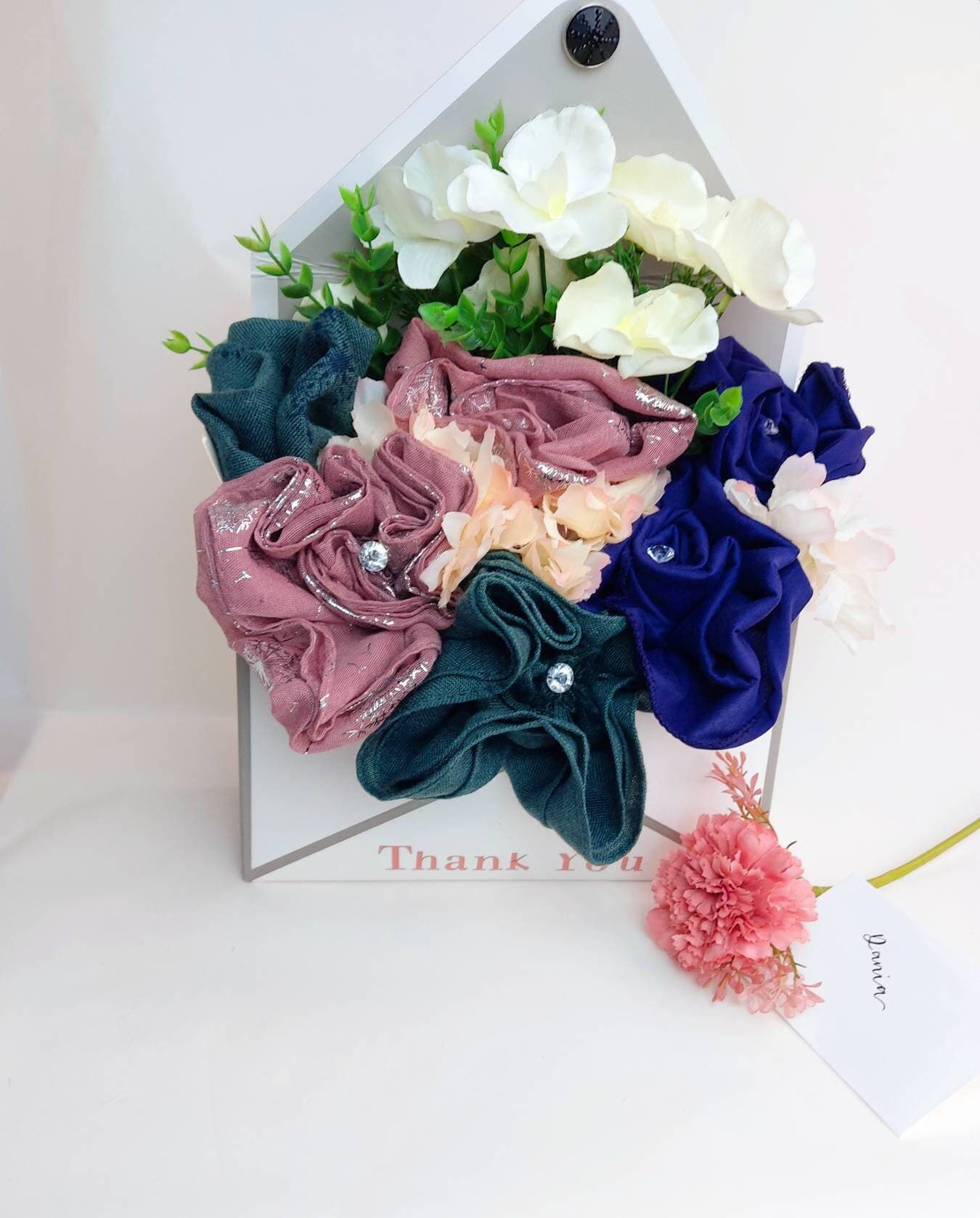 Scarf Hijab Bouquet Flower Gift Thank You Congratulations personalised Wedding Engagement Eid Birthday Mother's Day hamper envelope gift - image 5