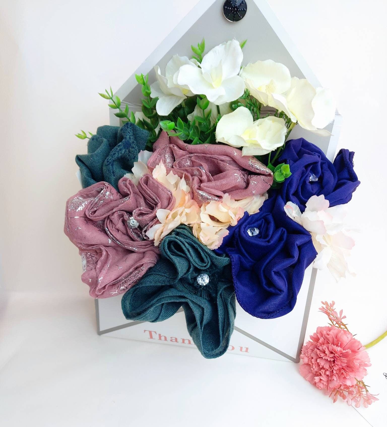 Scarf Hijab Bouquet Flower Gift Thank You Congratulations personalised Wedding Engagement Eid Birthday Mother's Day hamper envelope gift - image 3